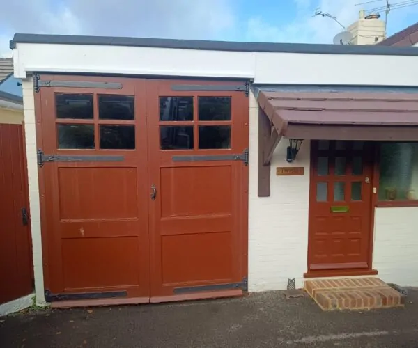 Brown garage door before new installation