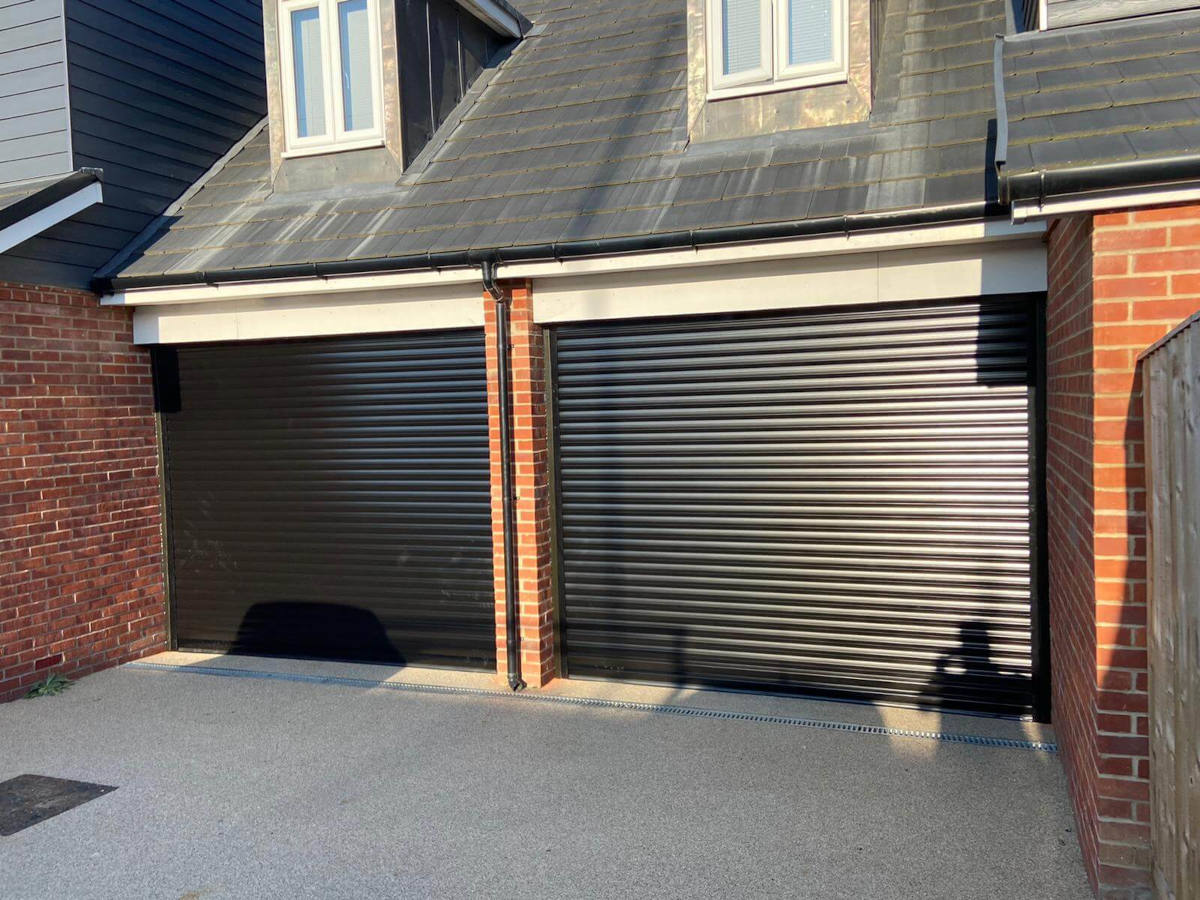 Double black garage doors