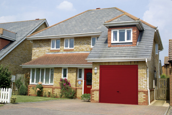 Red Garage Door House