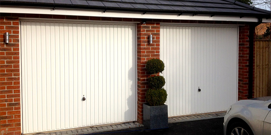 Double white garage doors